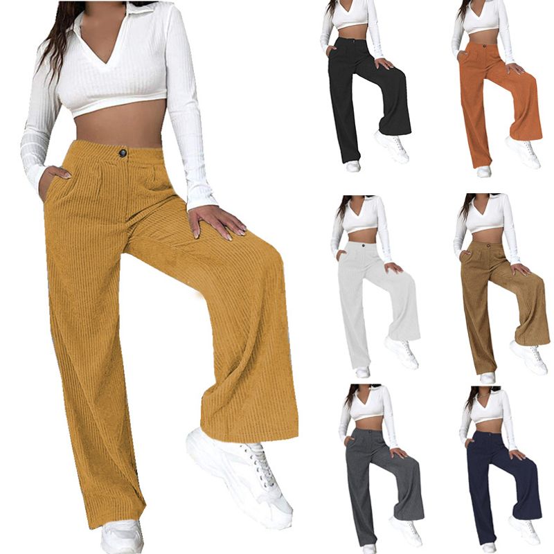 Mujeres Calle Moda Color Sólido Longitud Total Bolsillo Pantalones Rectos