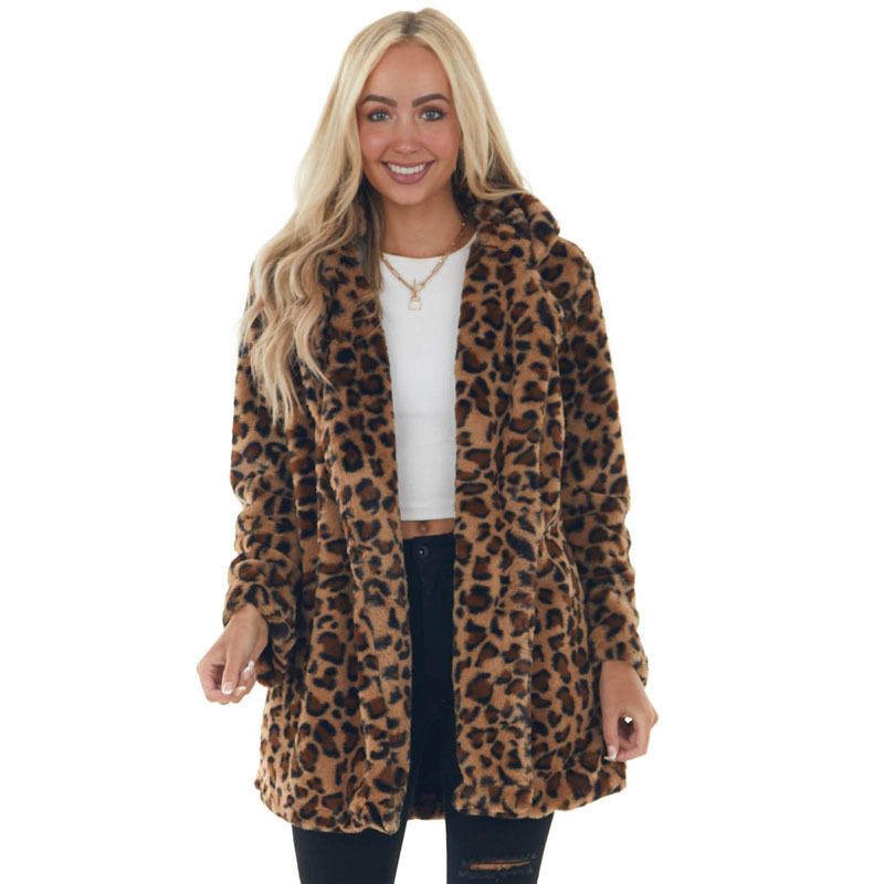 Women's Fashion Leopard Placket Coat Woolen Coat