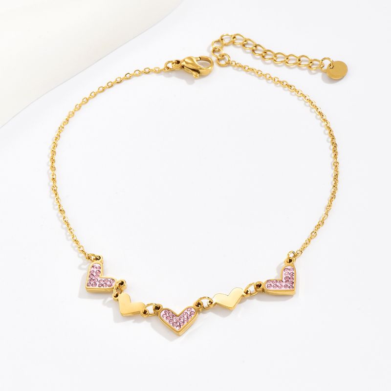 Simple Style Heart Shape Stainless Steel Inlay Zircon Women's Anklet 1 Piece