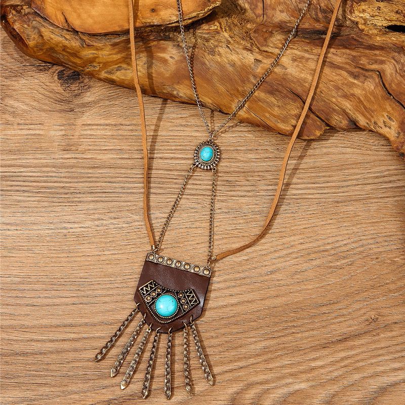 Ethnic Style Geometric Alloy Patchwork Turquoise Women's Pendant Necklace 1 Piece