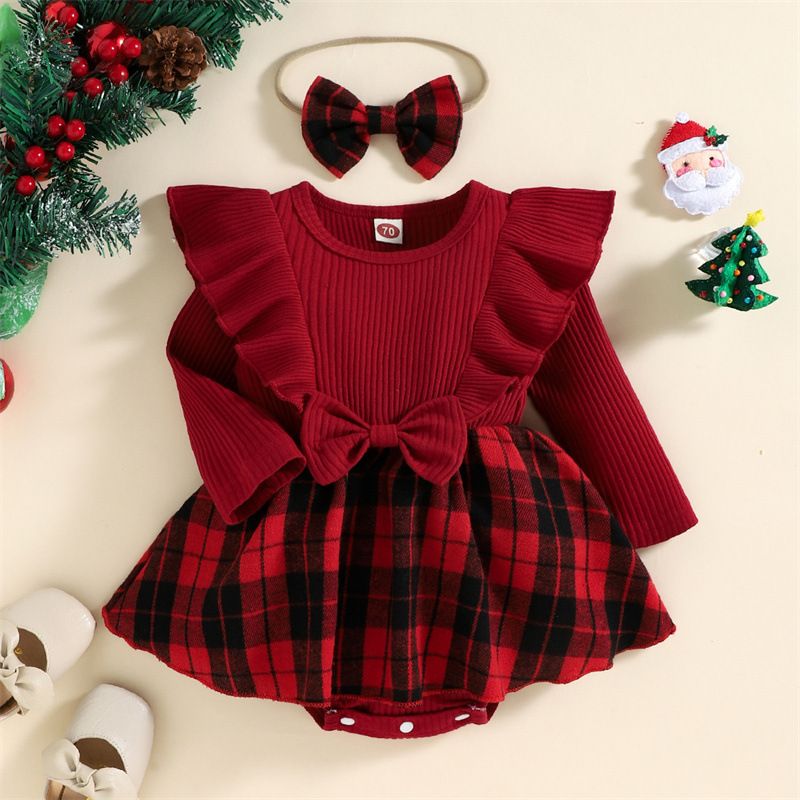 Weihnachten Mode Plaid Baumwolle Baby Strampler