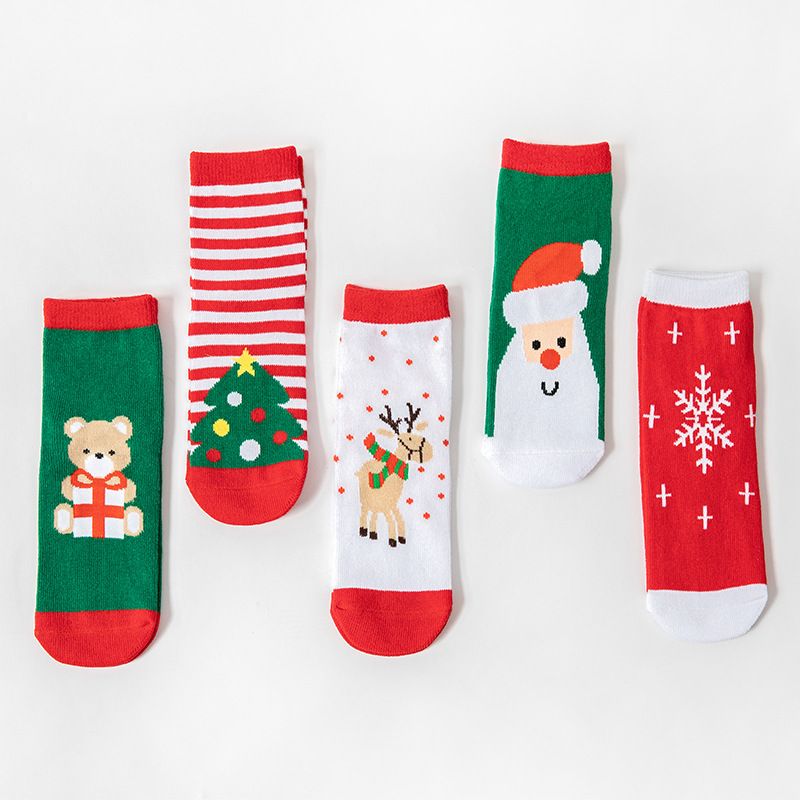 Children Unisex Cute Christmas Tree Bear Snowflake Cotton Jacquard Ankle Socks