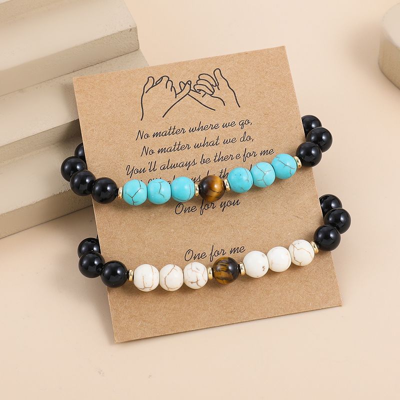 Fashion Round Natural Stone Beaded Bracelets 2 Pieces