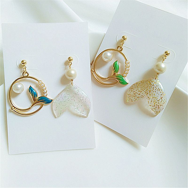 Fashion Fish Tail Alloy Plating Inlay Pearl Women's Drop Earrings 1 Pair