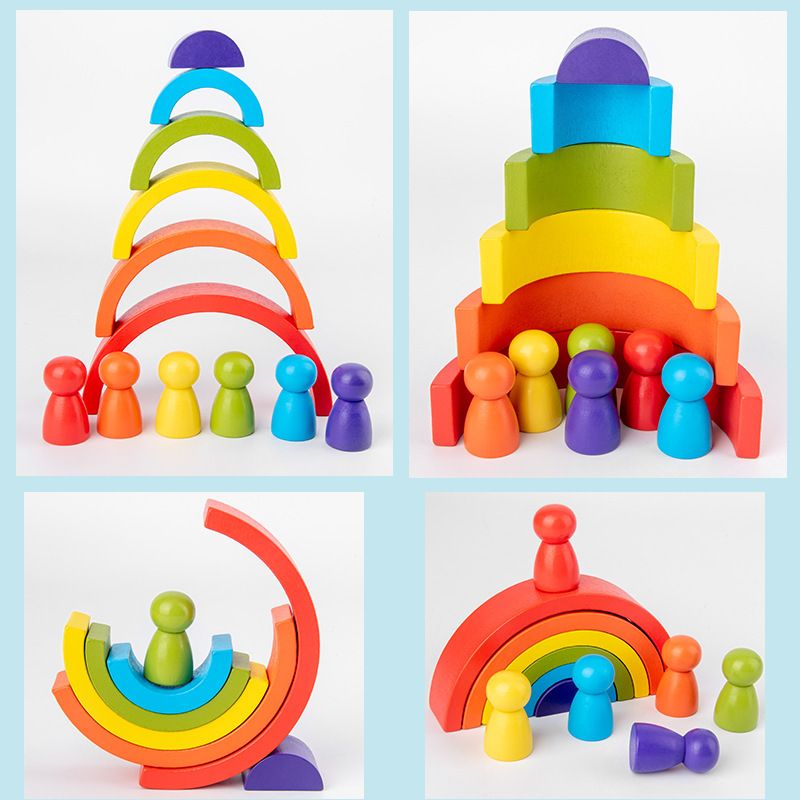 Wooden Colorful Rainbow Semicircle Arch Building Blocks