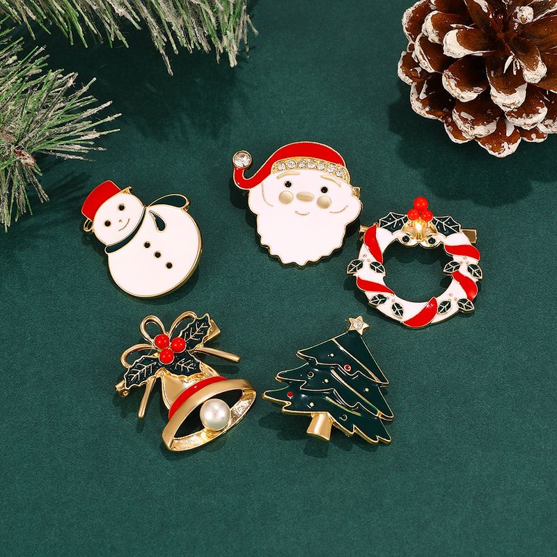 Fashion Christmas Tree Santa Claus Alloy Enamel Inlay Artificial Gemstones Unisex Brooches