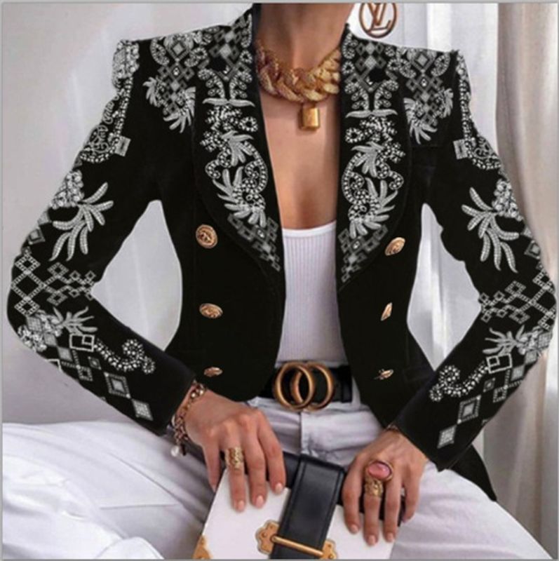 Femmes Décontractée Mode Impression Impression Patchwork Double Boutonnage Blazer Blazer