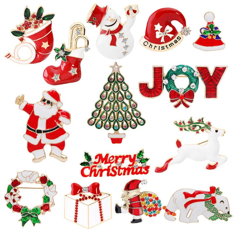 Fashion Christmas Tree Santa Claus Elk Alloy Enamel Rhinestones Unisex Brooches