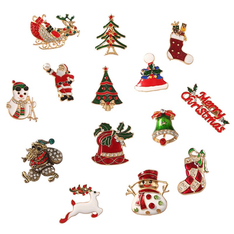 Cute Christmas Hat Christmas Tree Santa Claus Rhinestone Enamel Inlay Rhinestones Pearl Women's Brooches