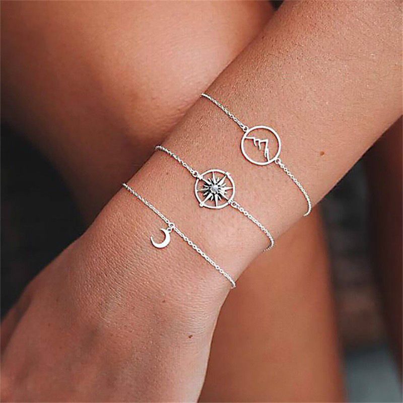 Estilo Simple Montaña Estrella Luna Aleación Unisexo Pulsera Juego De 3 Piezas