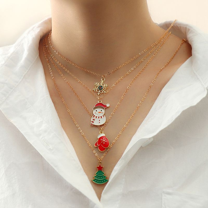 Cute Christmas Tree Snowman Snowflake Alloy Plating Women's Necklace 4 Pieces