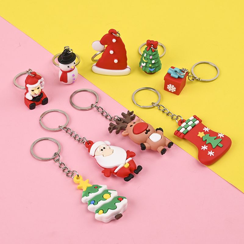 Cute Christmas Tree Snowman Elk Alloy Soft Glue Unisex Bag Pendant Keychain 1 Piece