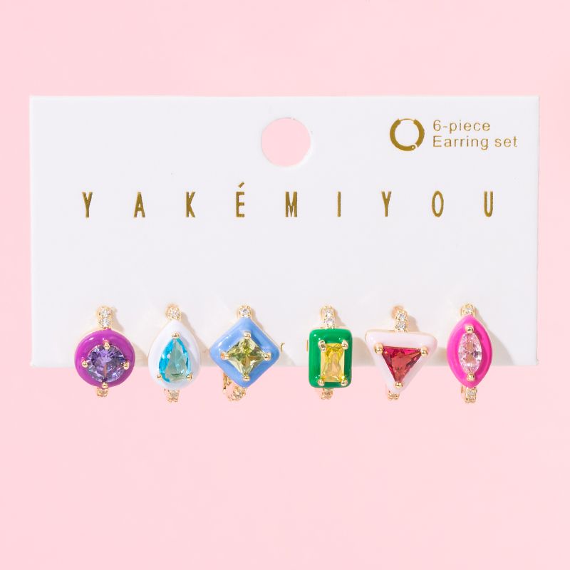 Yakemiyou Mode Pentacle Fleur Le Cuivre Émail Zircon Des Boucles D'oreilles 1 Jeu