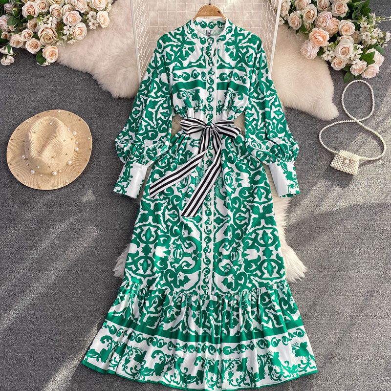 Women's Regular Dress Vintage Style Round Neck Long Sleeve Floral Maxi Long Dress Banquet