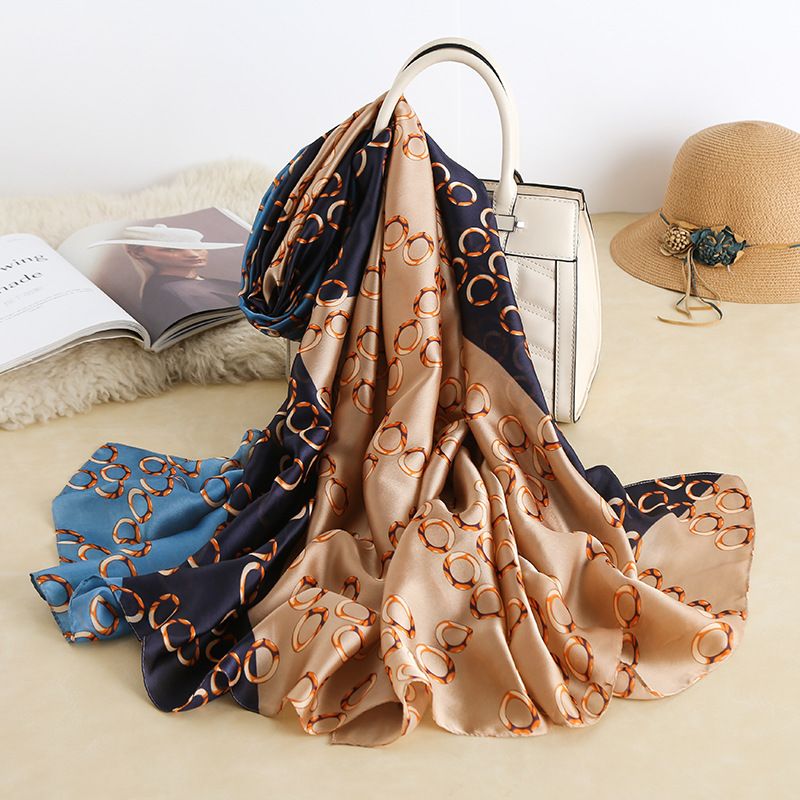 Women's Elegant Color Block Satin Printing Silk Scarves