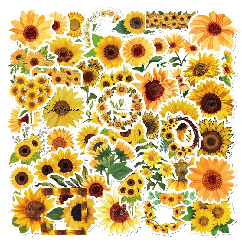 Cute Sunflower Stickers 50 Sheets Notebook Water Cup Artistic Stickers
