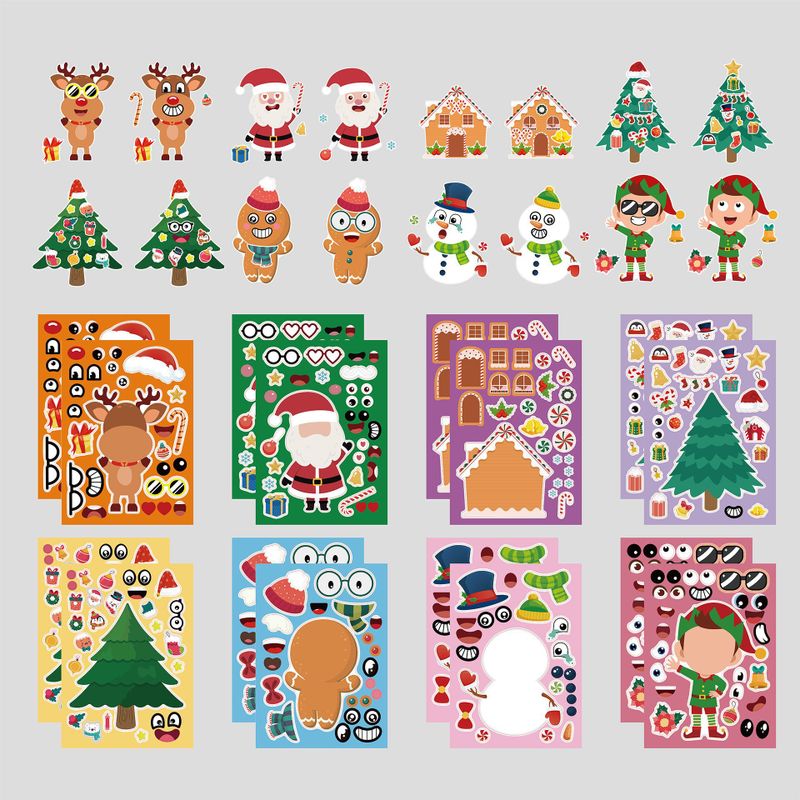 Cute Cartoon 16 Pieces Christmas Waterproof Decoration Puzzle Stickers