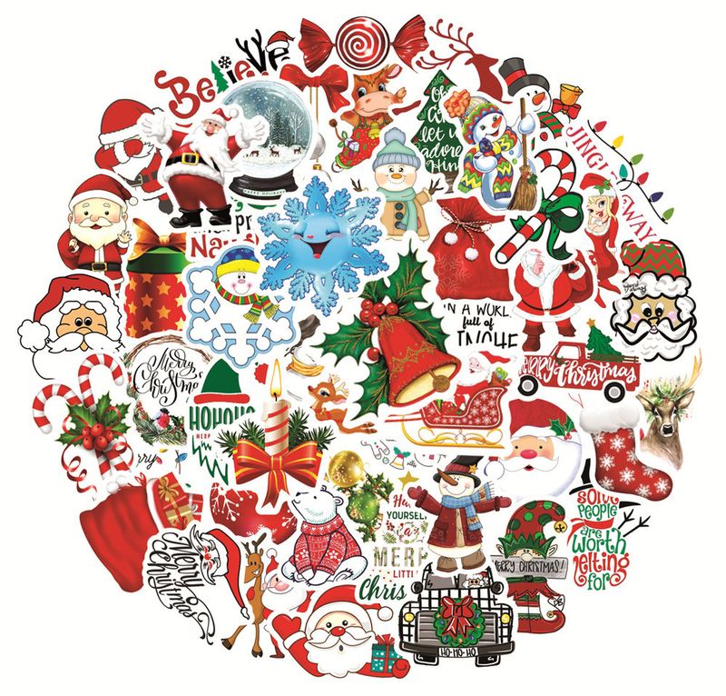 Pegatinas Decorativas De Dibujos Animados Bonitos Navidad Santa Claus Graffiti Colorido 50pcs