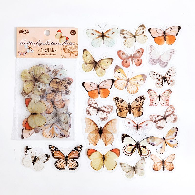 Zucker Gedichte Pet-aufkleber Paket Butterfly Nature Series Serie Retro Butterfly Hand Zelt Diy Dekorative Aufkleber 40 Stück 8