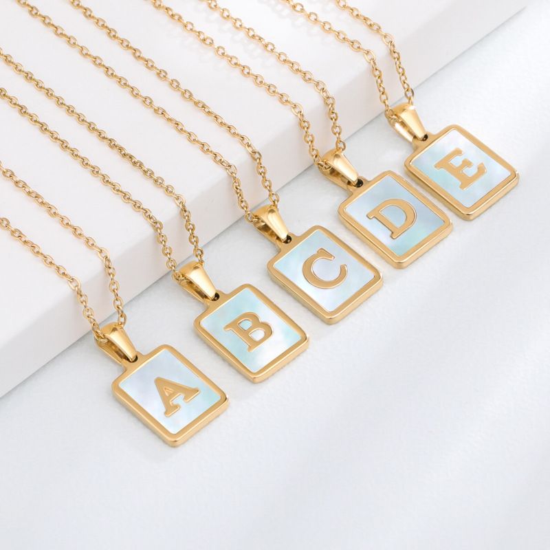 Simple Style Letter Square Titanium Steel Plating Inlay Shell Pendant Necklace 1 Piece