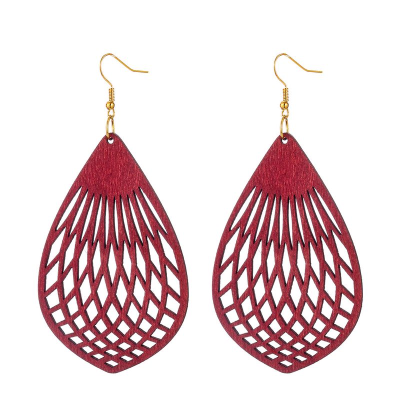 Novelty Water Droplets Wood Hollow Out Women's Drop Earrings 1 Pair