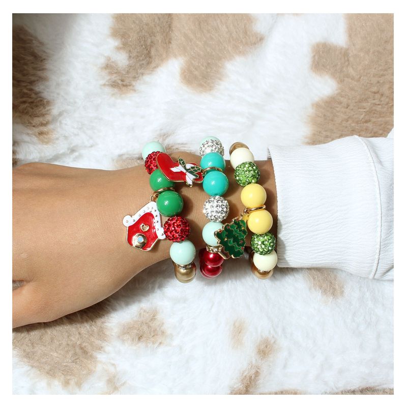 Sucré Maison De Noël Sapin De Noël Chaussettes De Noël Métal Perlé Placage Incruster Strass Femmes Bracelets 1 Pièce