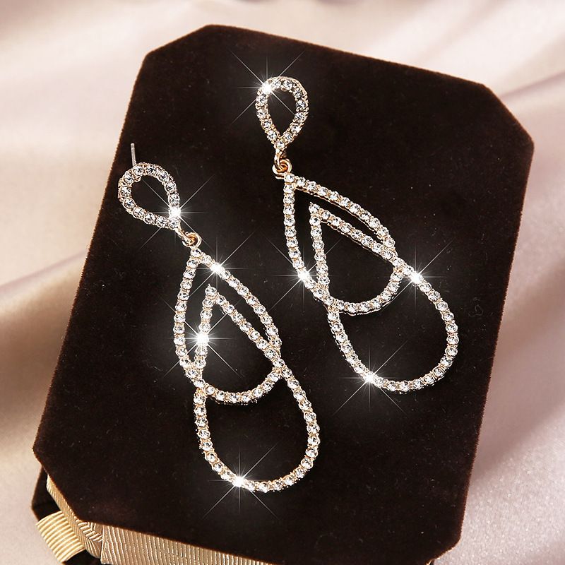 Fashion Water Droplets Alloy Inlay Artificial Diamond Women's Drop Earrings 1 Pair