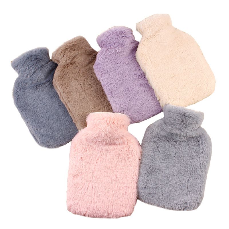 Cross-border Spot Goods Two-side Hand Putting Plush Cloth Cover Water Filling Hot Water Bag Pvc Irrigation Hand Warmer Water Injection Hand Warmer Hand Warmer