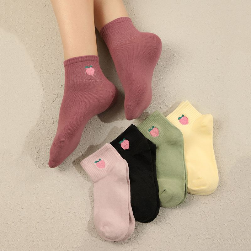 Unisex Simple Style Fruit Cotton Sewing Ankle Socks 5 Piece Set