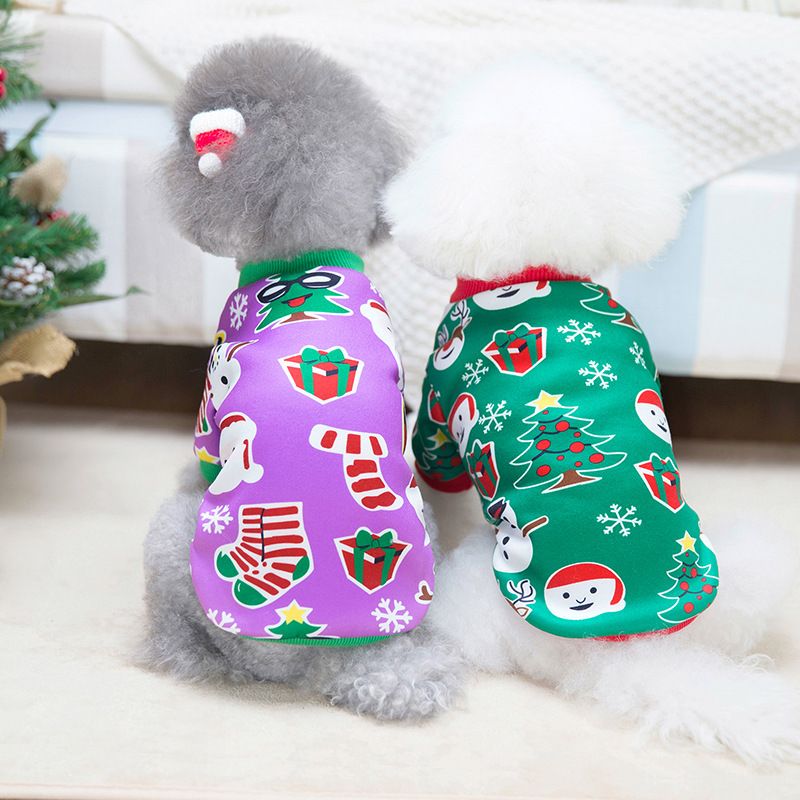 Fashion Milk Silk Composite Fabric Christmas Christmas Tree Santa Claus Pet Clothing 1 Piece