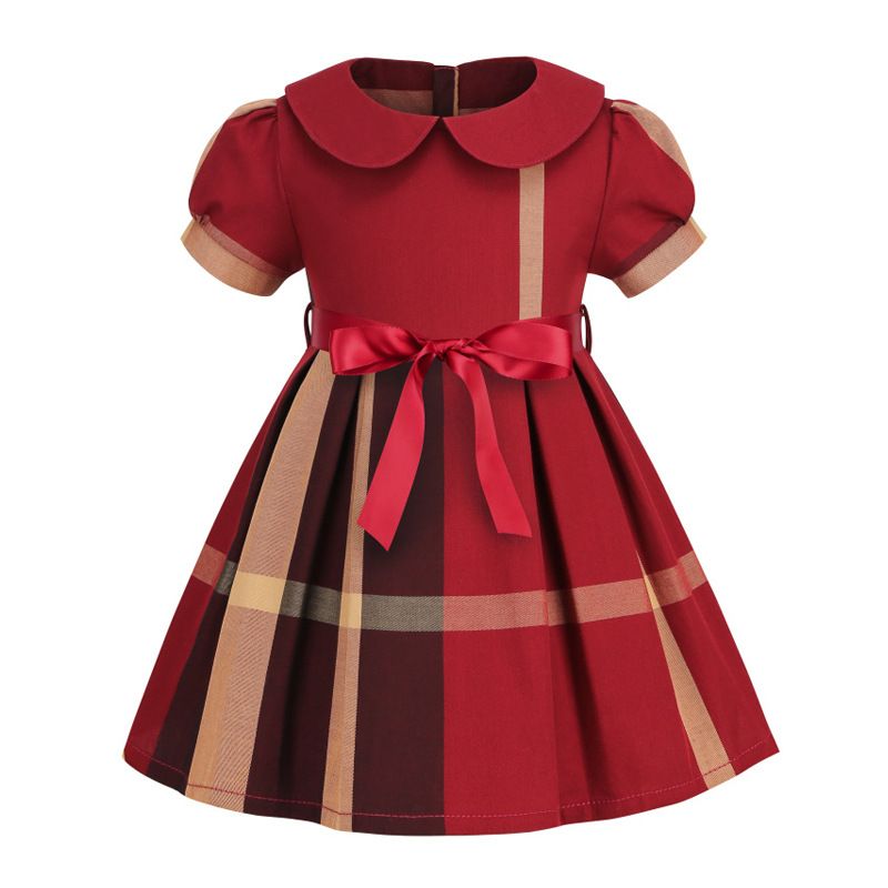 British Style Stripe Patchwork Cotton Girls Dresses