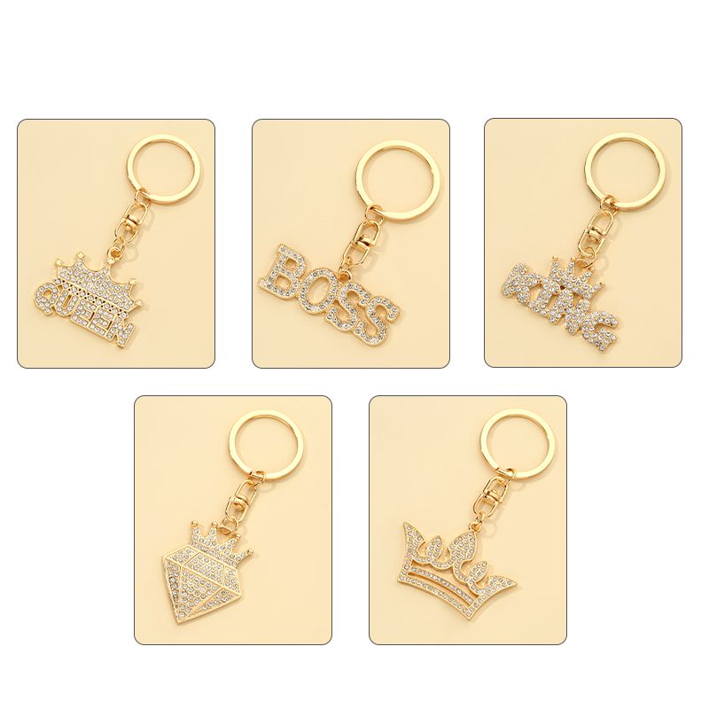 Mode Lettre Couronne Alliage Incruster Strass Pendentif De Sac Porte-clés 1 Pièce