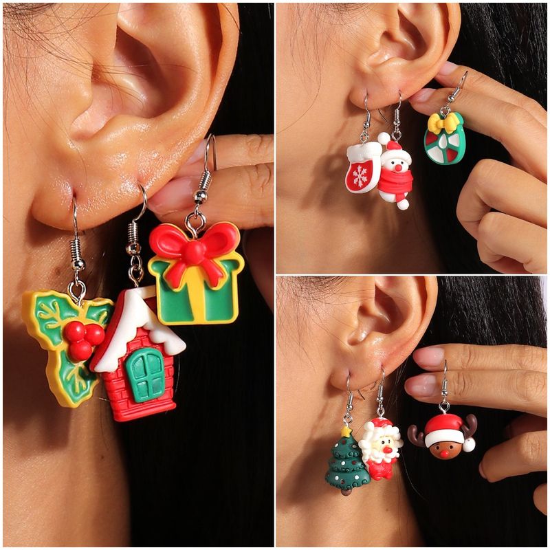 1 Pair Fashion Christmas Tree Santa Claus Epoxy Plastic Drop Earrings