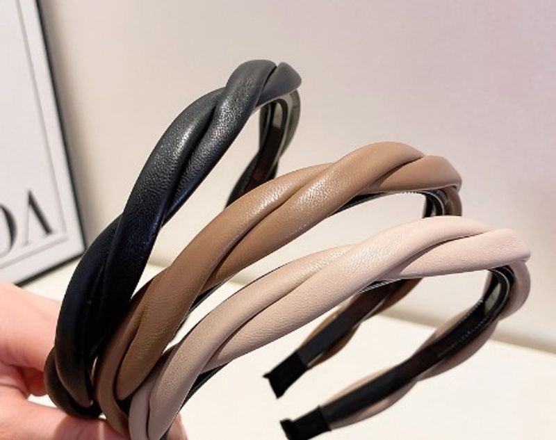 Mode Einfarbig Pu-leder Tuch Handgemacht Inlay Künstliche Edelsteine Haarband 1 Stück
