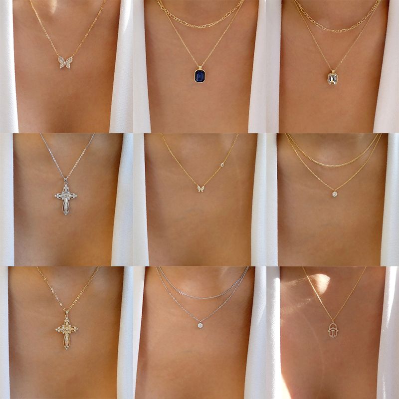 Fashion Cross Butterfly Alloy Rhinestones Women's Pendant Necklace 1 Piece
