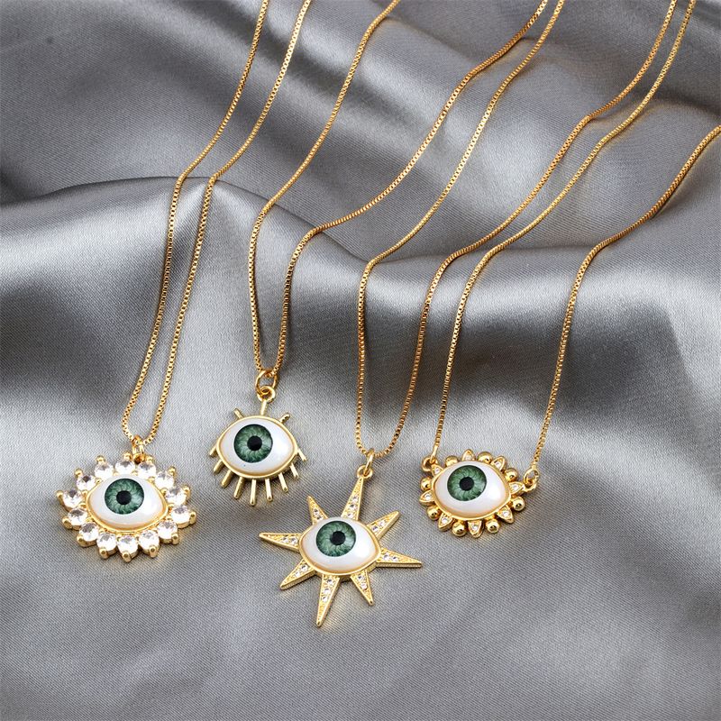 Fashion Devil's Eye Copper Inlay Resin Zircon Pendant Necklace