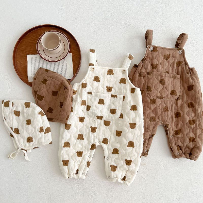 Cute Plaid Bear Cotton Baby Rompers