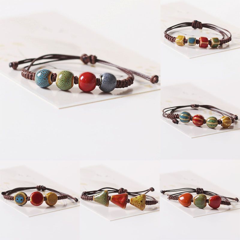 Ethnic Style Round Ceramics Knitting Women's Bracelets