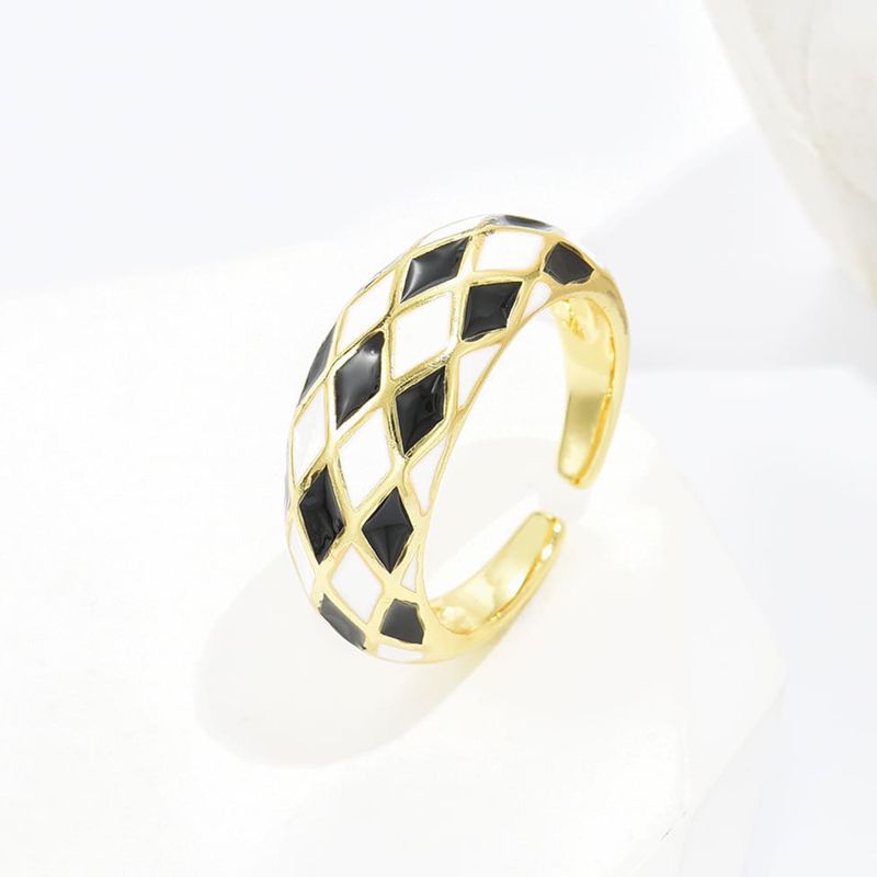 Fashion Lingge Copper Enamel Gold Plated Open Ring 1 Piece