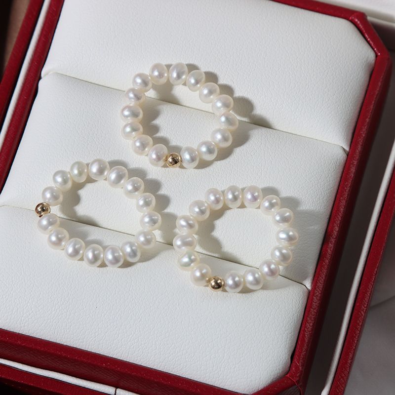 Simple Style Solid Color Pearl Beaded Rings 1 Piece