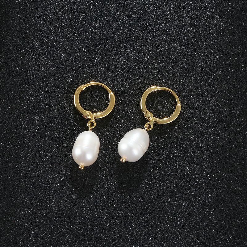 Retro Geometric Copper Pearl Drop Earrings 1 Pair