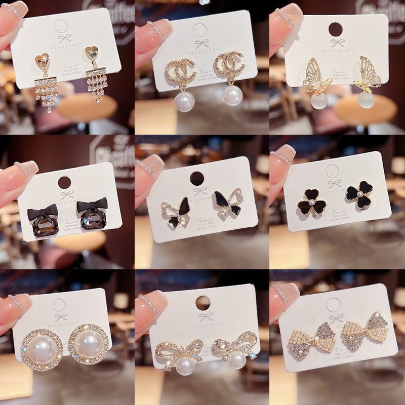 1 Paar Mode Herzform Schmetterling Bogenknoten Inlay Imitationsperle Legierung Strasssteine Ohrringe