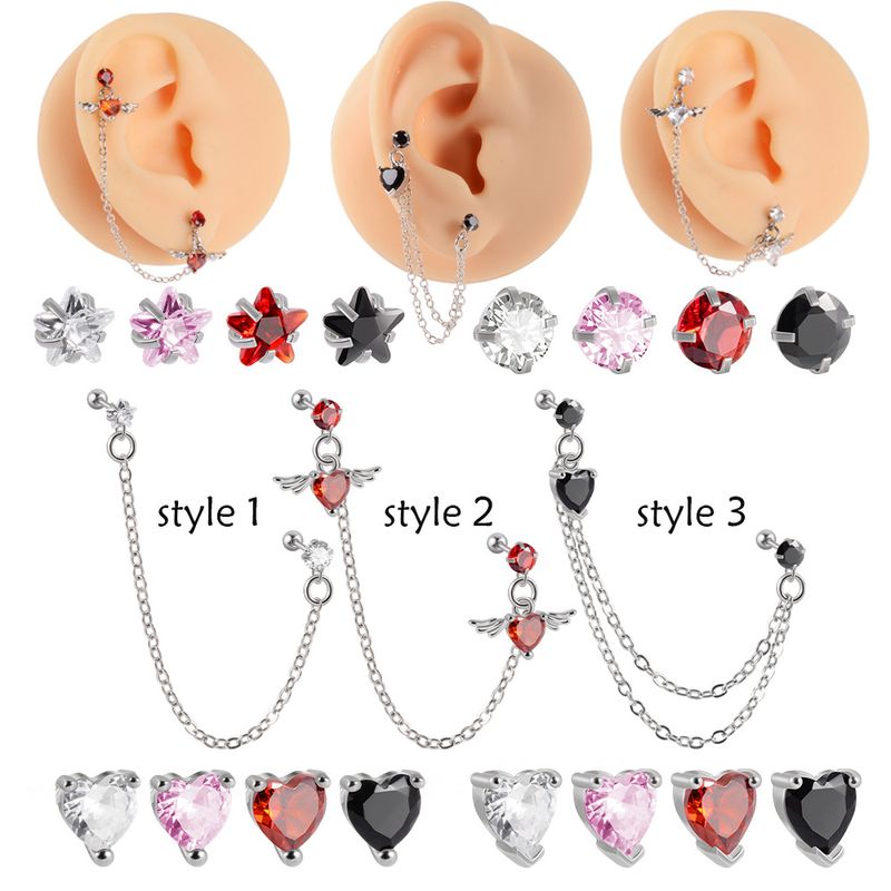 Fashion Heart Shape Stainless Steel Inlay Zircon Ear Studs 1 Piece