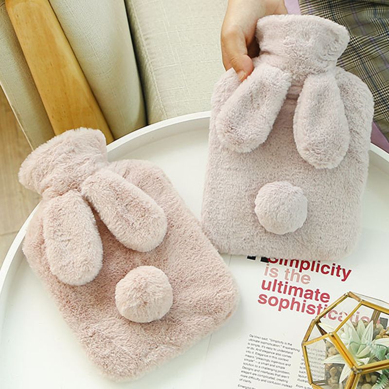 Rabbit Tail Plush Hot Water Bag Children Students Warm-keeping Hot Water Bag Water Injection New Cartoon 1000 Wholesale