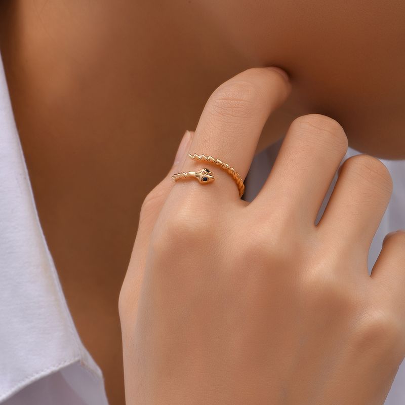 Simple Style Snake Copper Gold Plated Zircon Open Ring 1 Piece