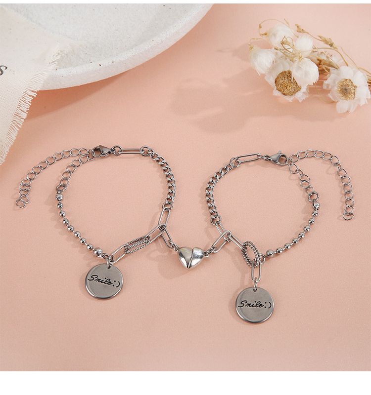 Wholesale Jewelry Stainless Steel Heart Magnet Couple Bracelets Set Nihaojewelry