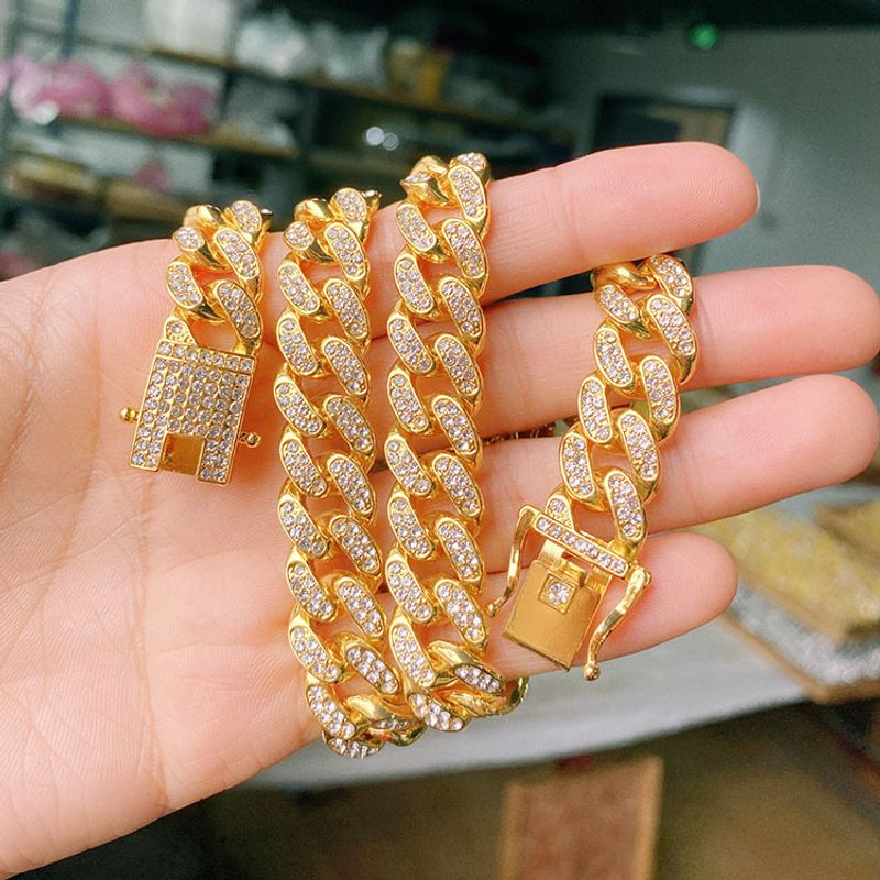 Hip-hop Solid Color Alloy Inlay Artificial Diamond Unisex Bracelets Necklace 1 Piece