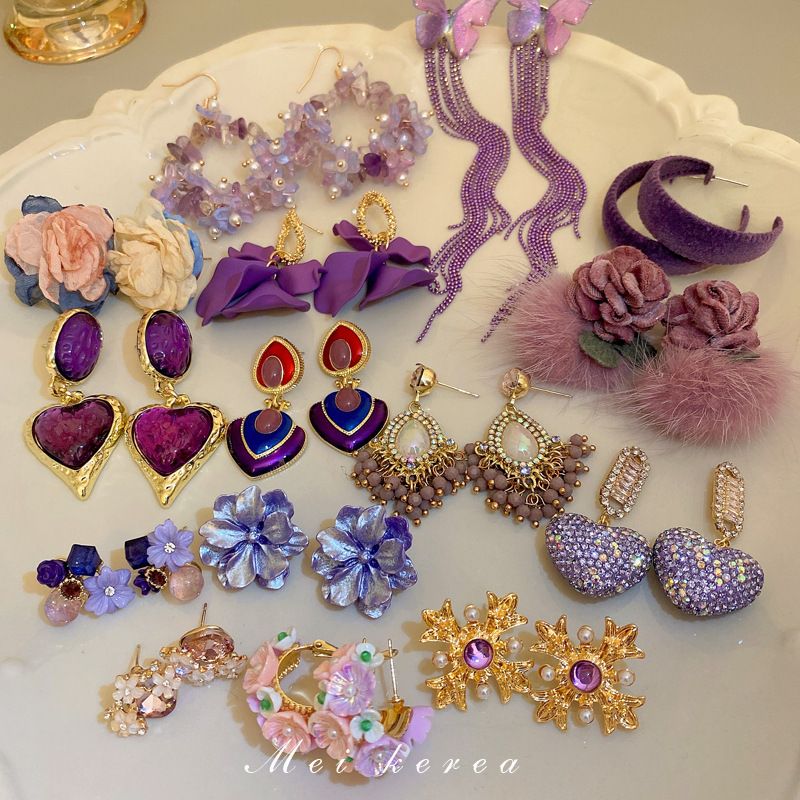 1 Pair Fashion Heart Shape Flower Diamond Alloy Resin Rhinestones Drop Earrings