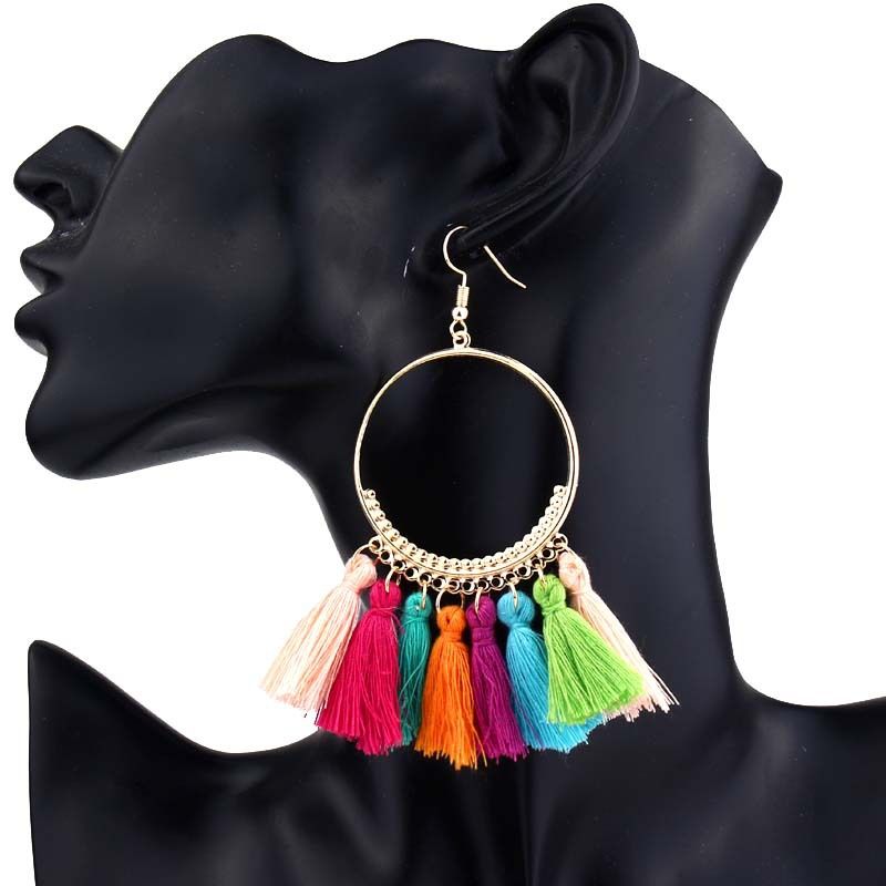 Ethnic Style Round Alloy Wax Line Tassel Women's Drop Earrings 1 Pair