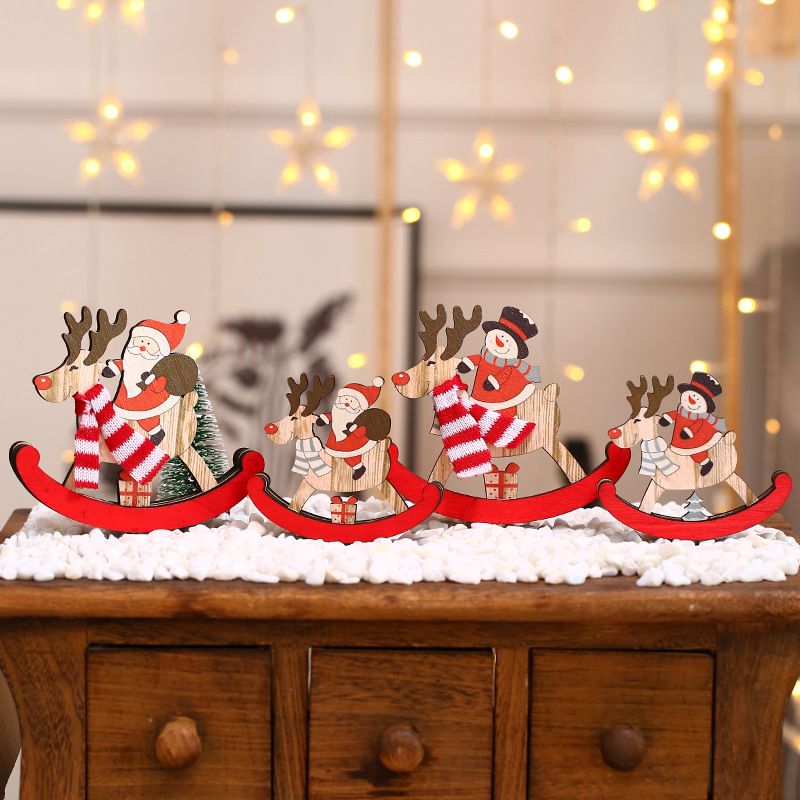 Christmas Cute Santa Claus Snowman Elk Wood Party Ornaments 1 Piece